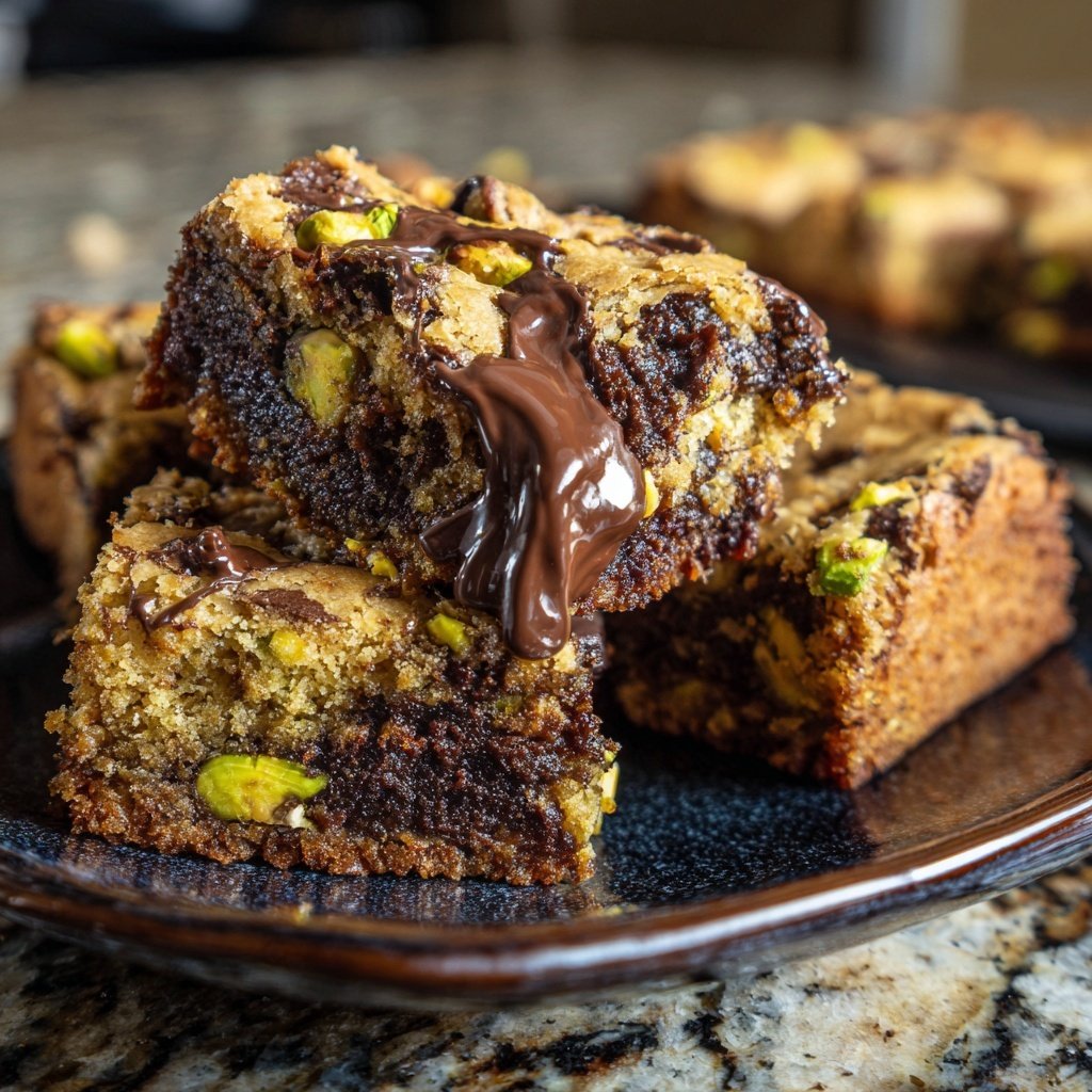 Chocolate Pistachio Brownie Squares