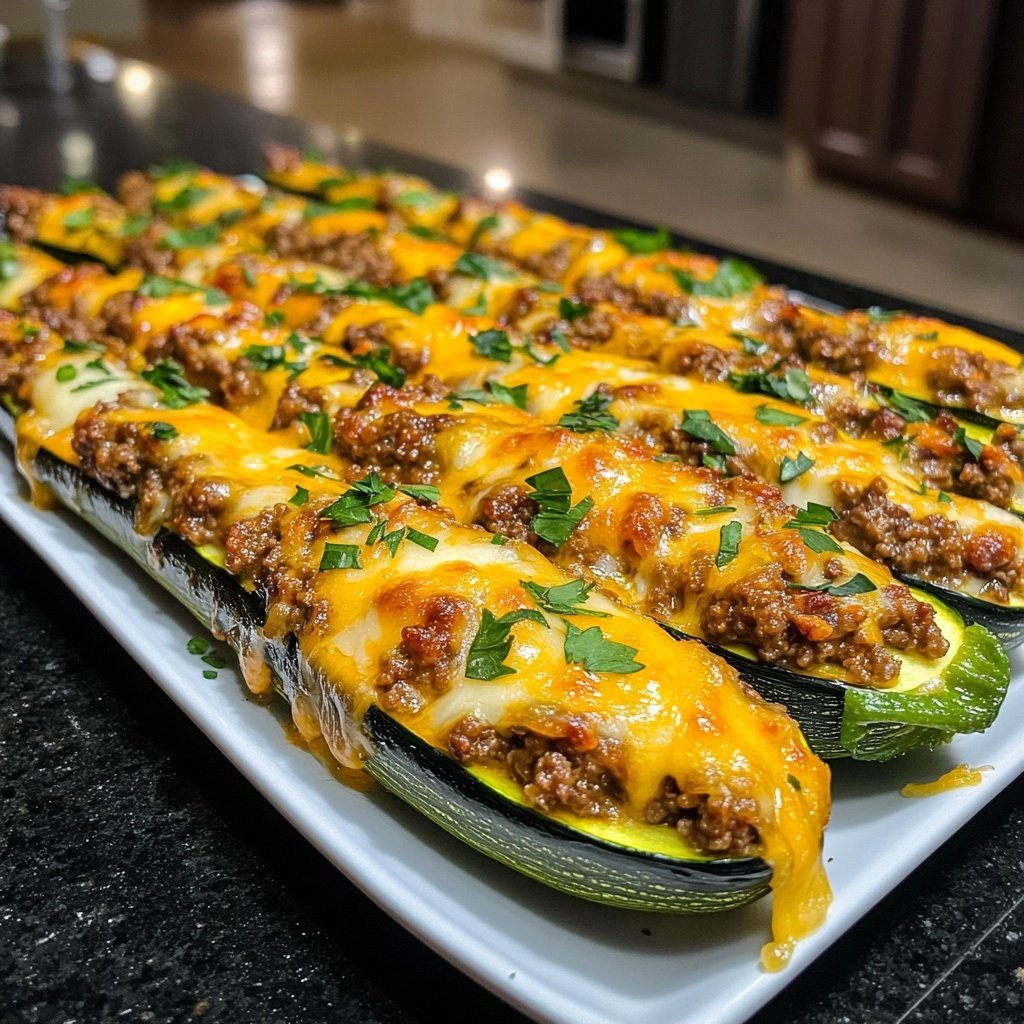 Ground Beef Stuffed Zucchini